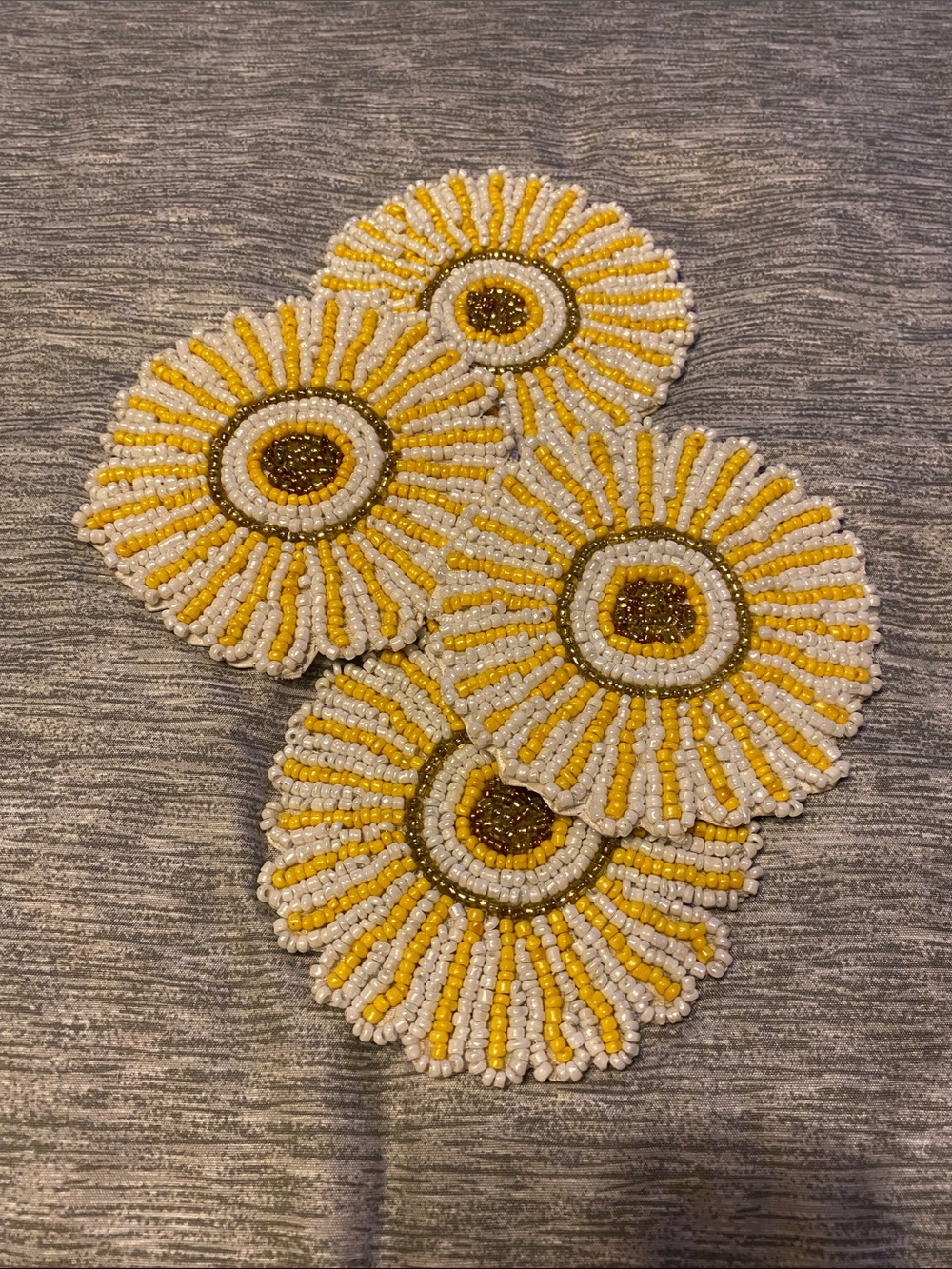 Beaded Sunflower Coasters Set of 4 Summer Spring Floral Coasters Made w/ Beads